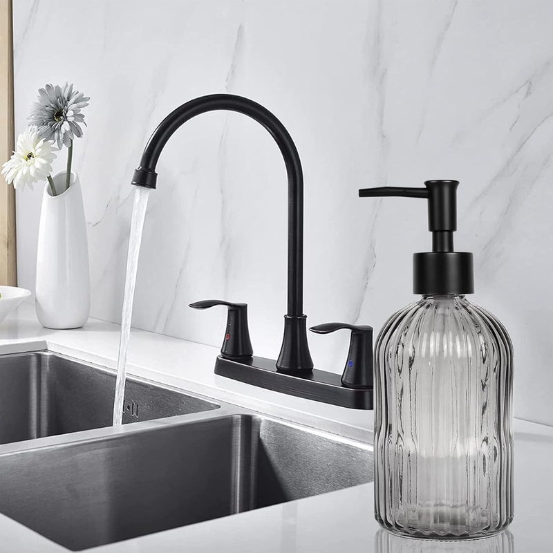Guokanfly 14Oz Black Pump Glass Soap Dispenser, Gray Stripe Countertop Refillable Liquid Bottle Hand Dish Lotion Dispenser with Plastic Pump, for Kitchen, Bathroom - Image 4